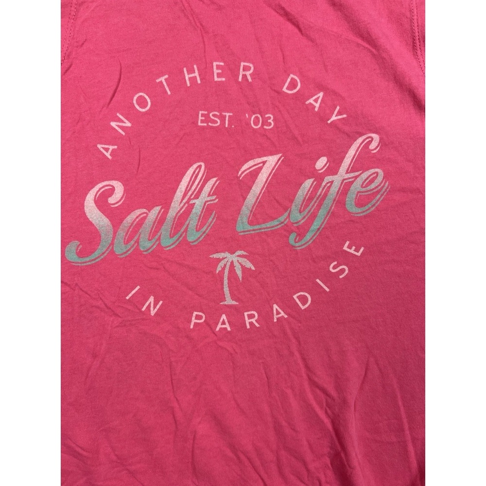 Salt Life Live Salty Women's Med Pink Graphic Tank Top Beach Palm Tree *FLAW*